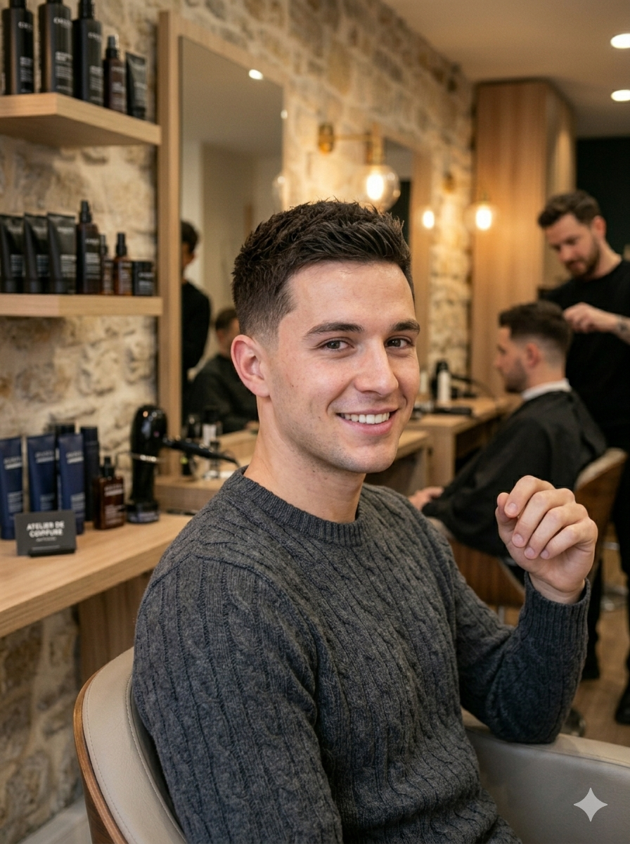 Client homme pendant une coupe en salon